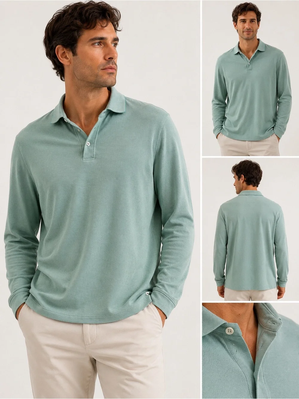 Tommy Bahama Mint Green Long Sleeve Polo Shirt Medium Coastal Casual Modal Blend - Picture 2 of 6